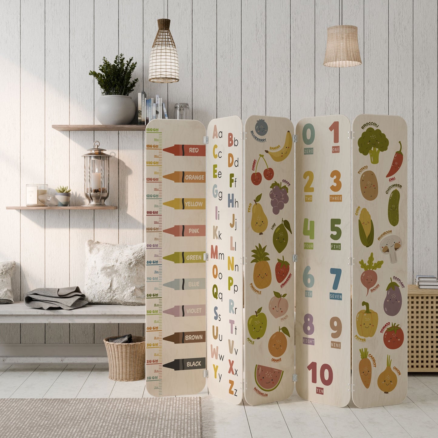 HAPPY LANGUAGE 5-Panel Plywood Room Divider