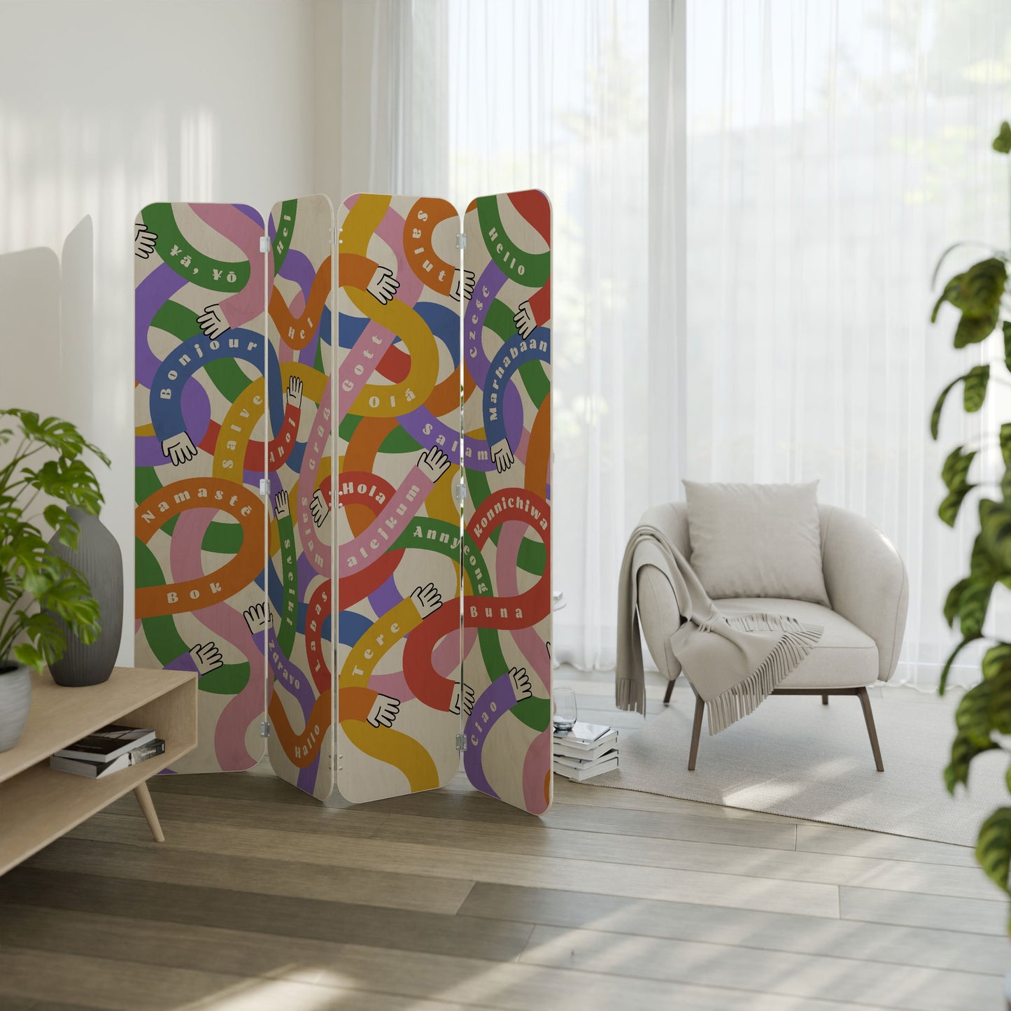 HELLO THERE 4-Panel Plywood Room Divider