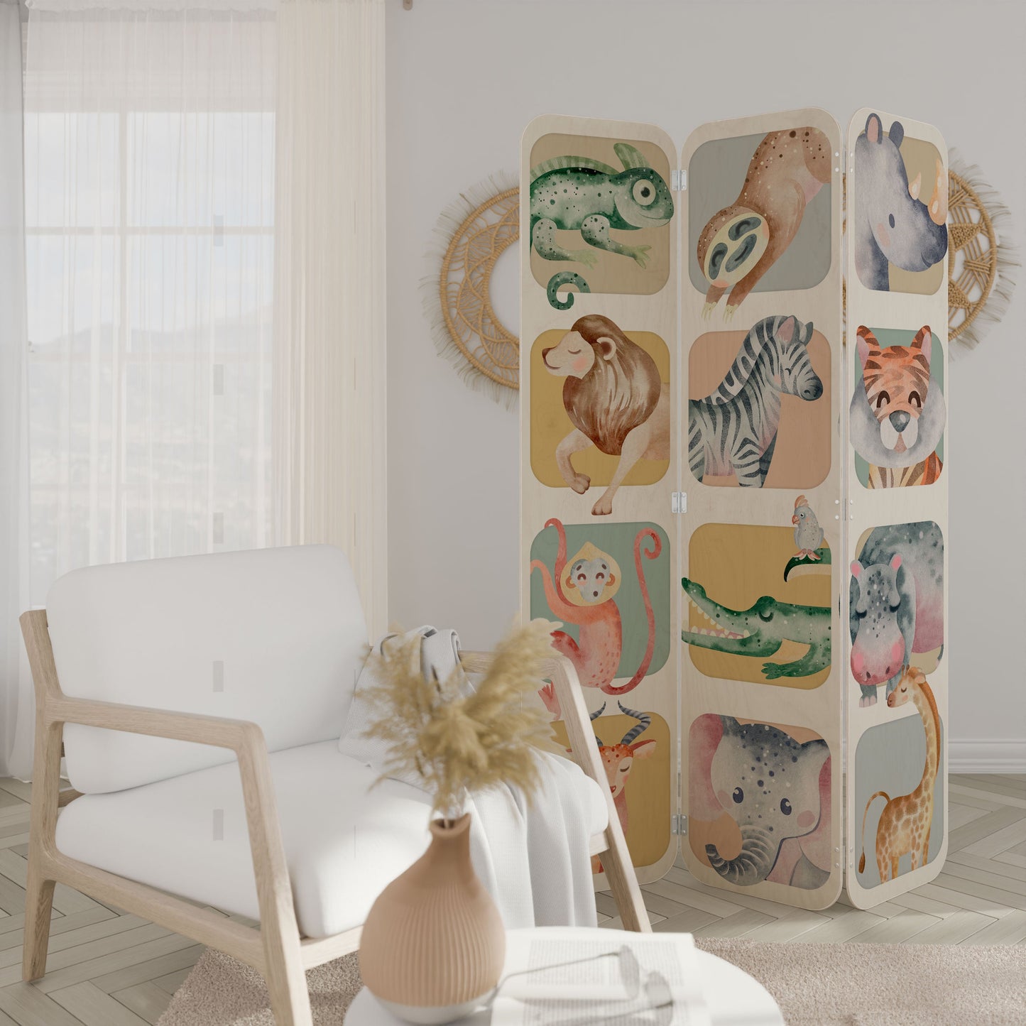 TROPICAL SQUAD 3-Panel Plywood Room Divider