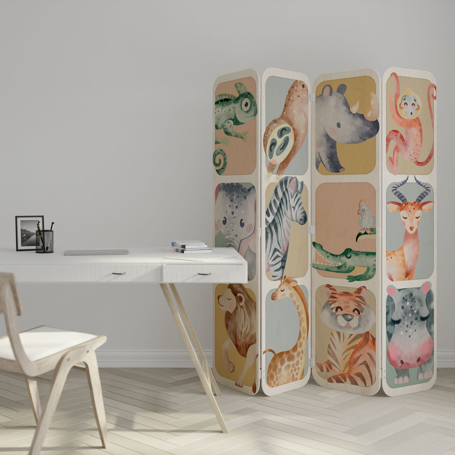 TROPICAL SQUAD 4-Panel Plywood Room Divider