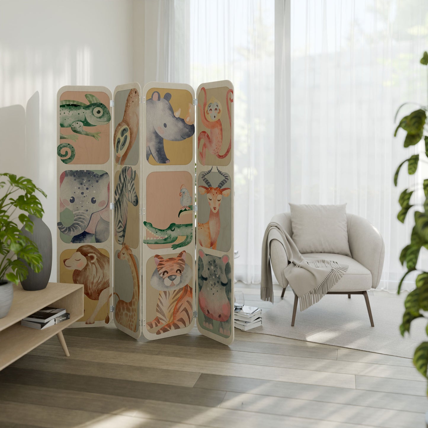 TROPICAL SQUAD 4-Panel Plywood Room Divider