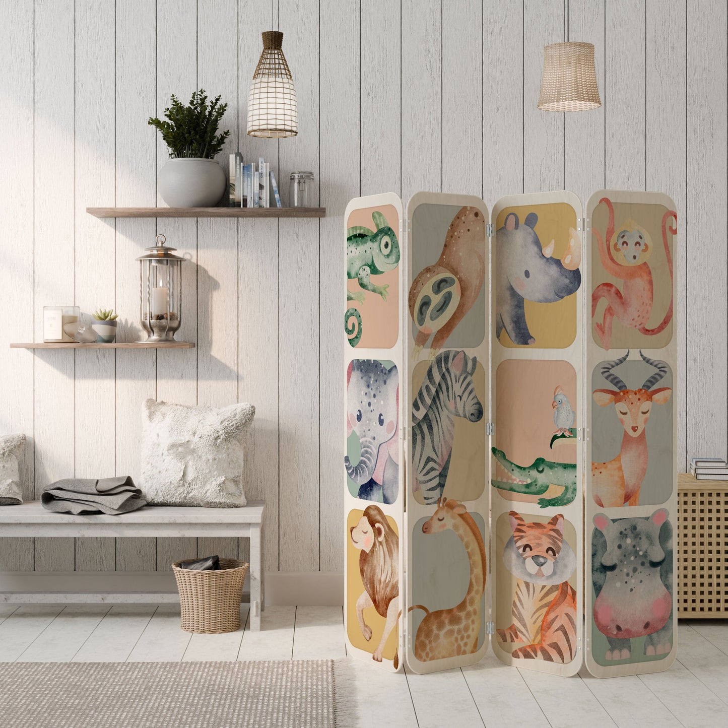 TROPICAL SQUAD 4-Panel Plywood Room Divider