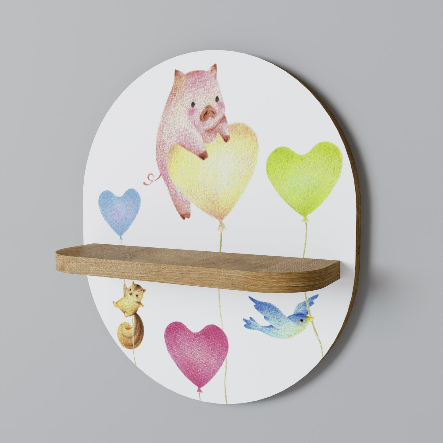 BALLOON FRIENDS Oval Art Shelf In Oak Effect