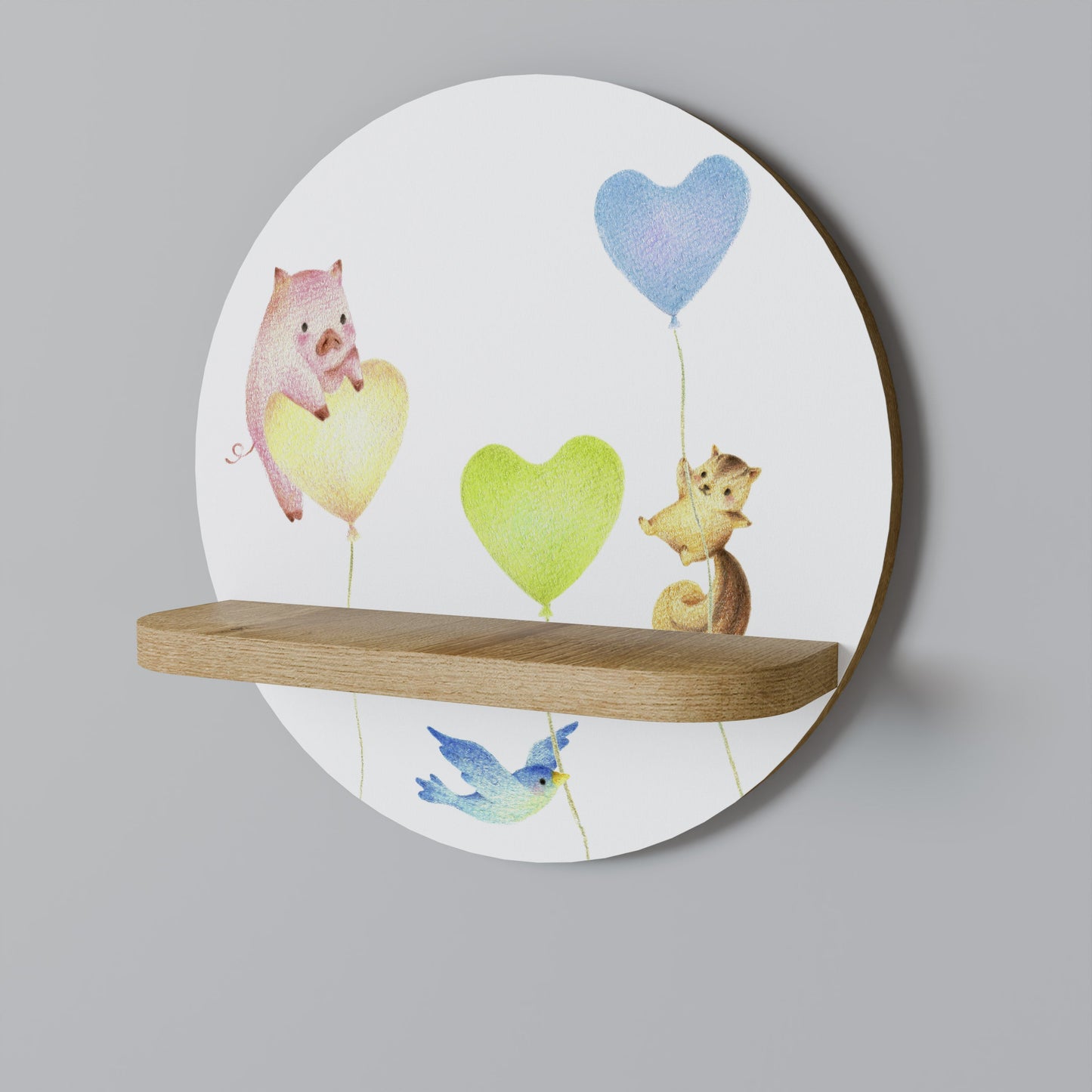 BALLOON FRIENDS Round Art Shelf In Oak Effect