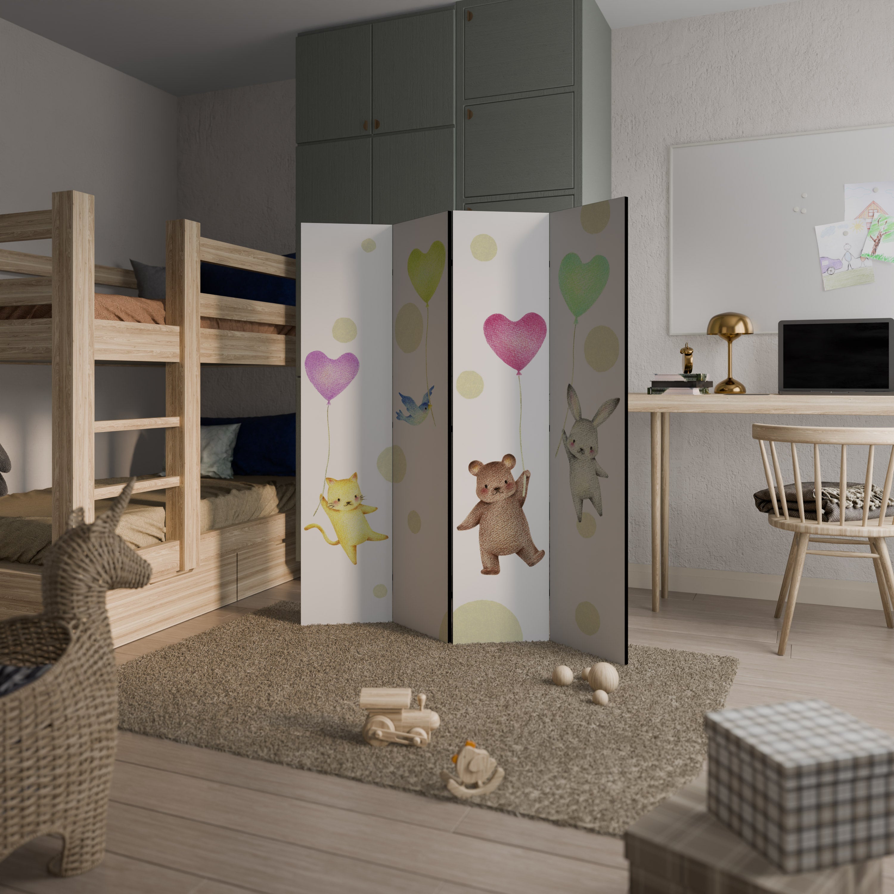 BALLOON FRIENDS Biombo de 4 Painéis