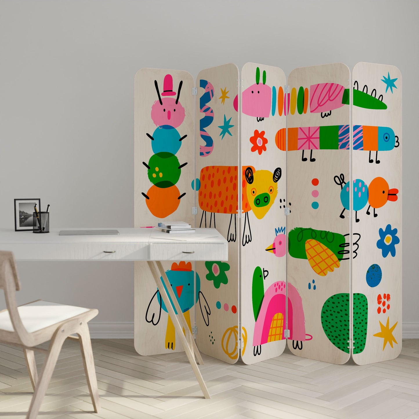 POWER OF IMAGINATION 5-Panel Plywood Room Divider