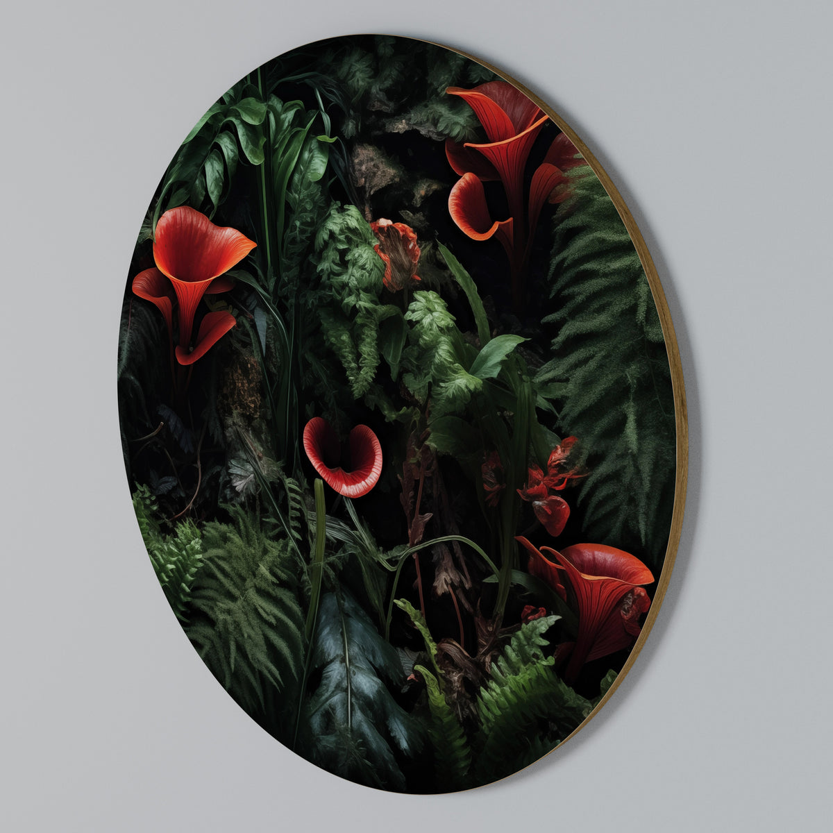 CRIMSON FERNS Rundes Wandbild