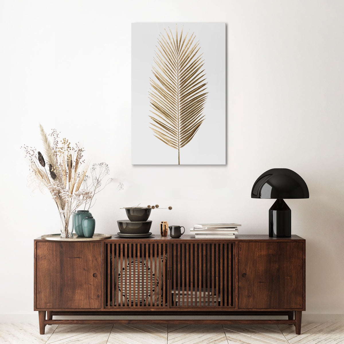 GOLDEN PALM ELEGANCE Quadro em tela vertical