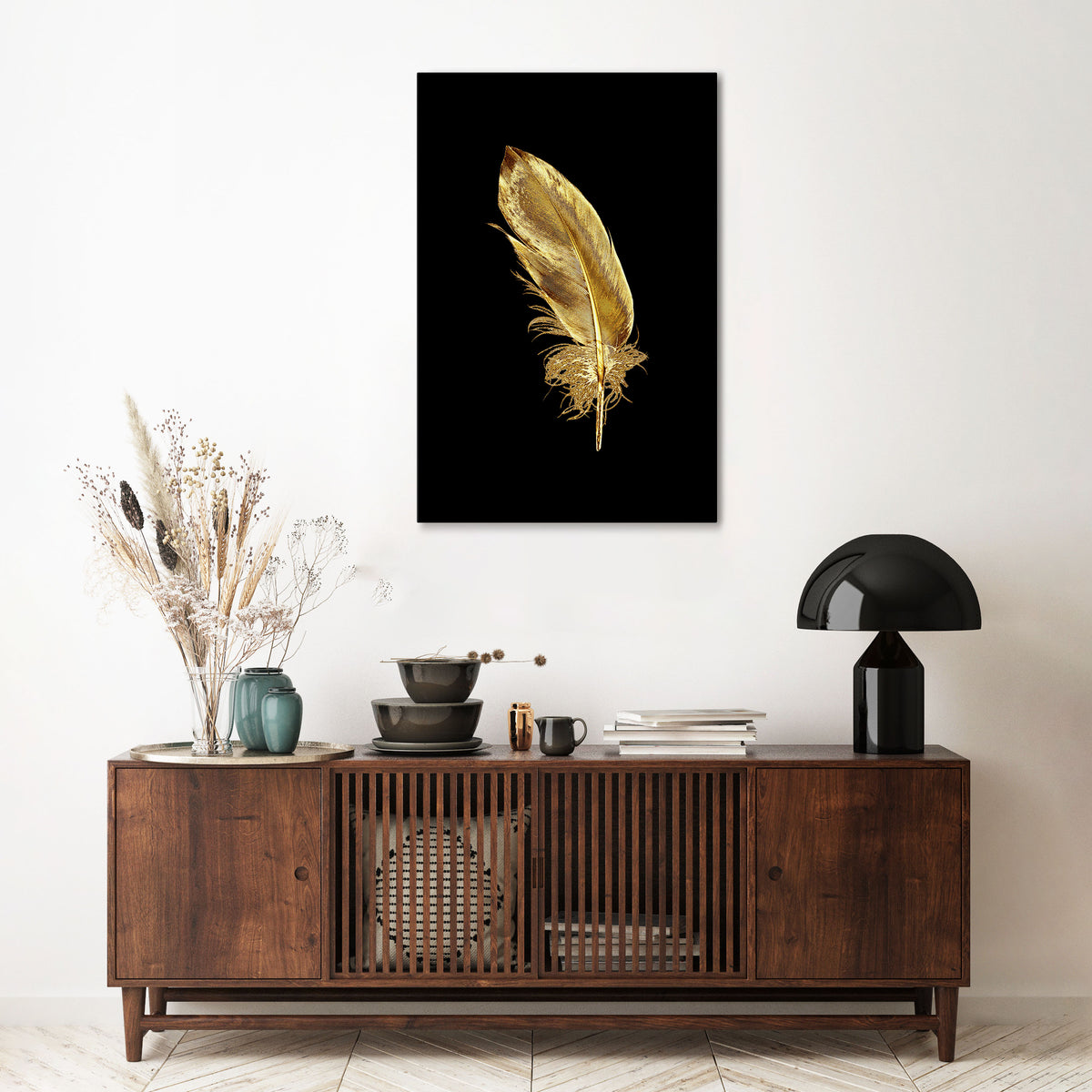 SHIMMERING FEATHER GRACE Cuadro en lienzo vertical