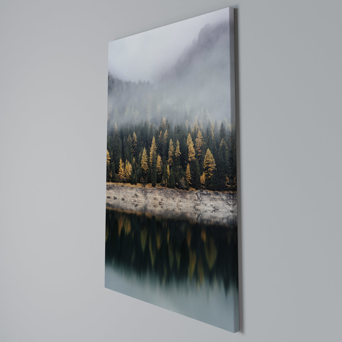 GOLDEN TREES IN FOG Vertical Canvas Print