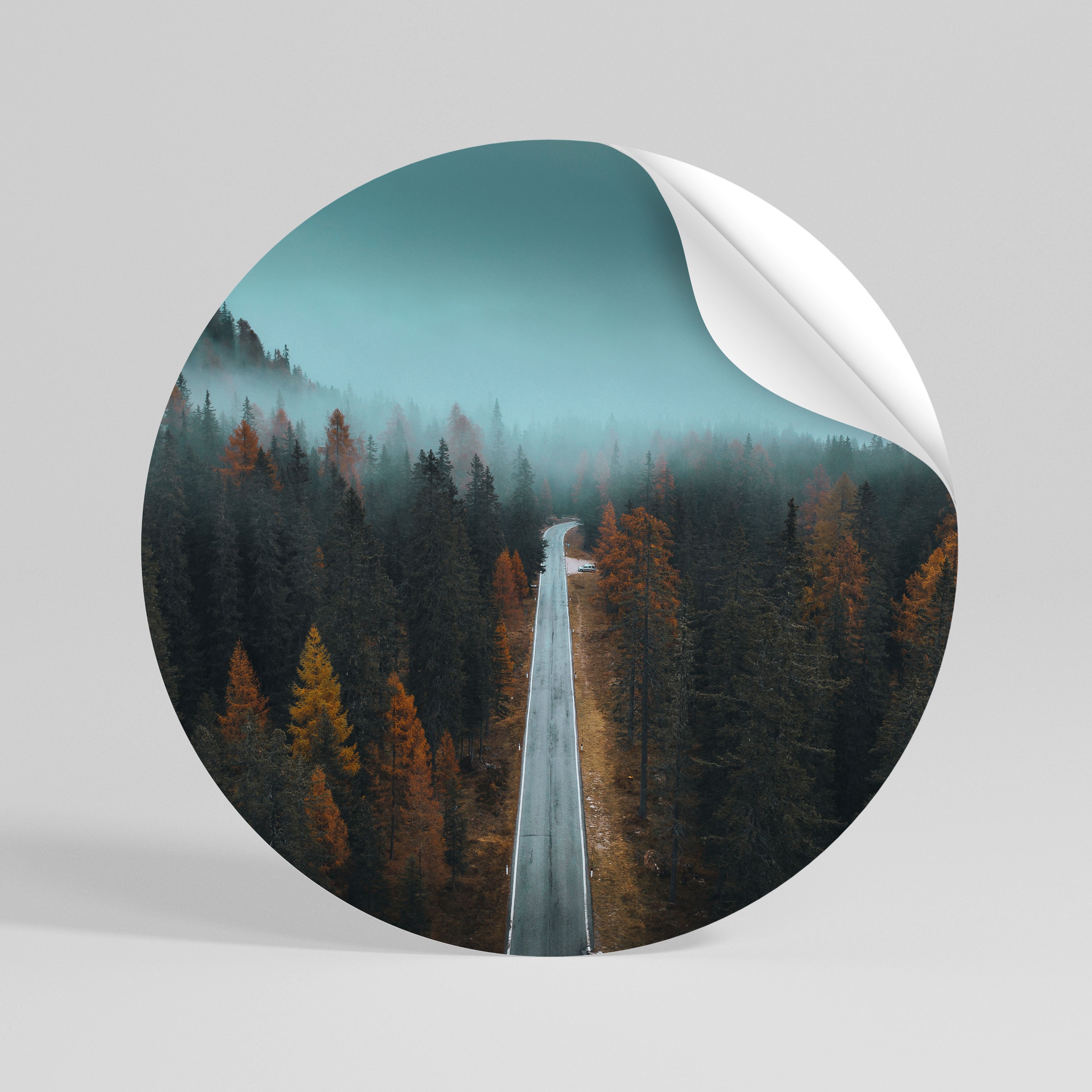 SERENE ROADWAY ESCAPE Peel and Stick Round Sticker