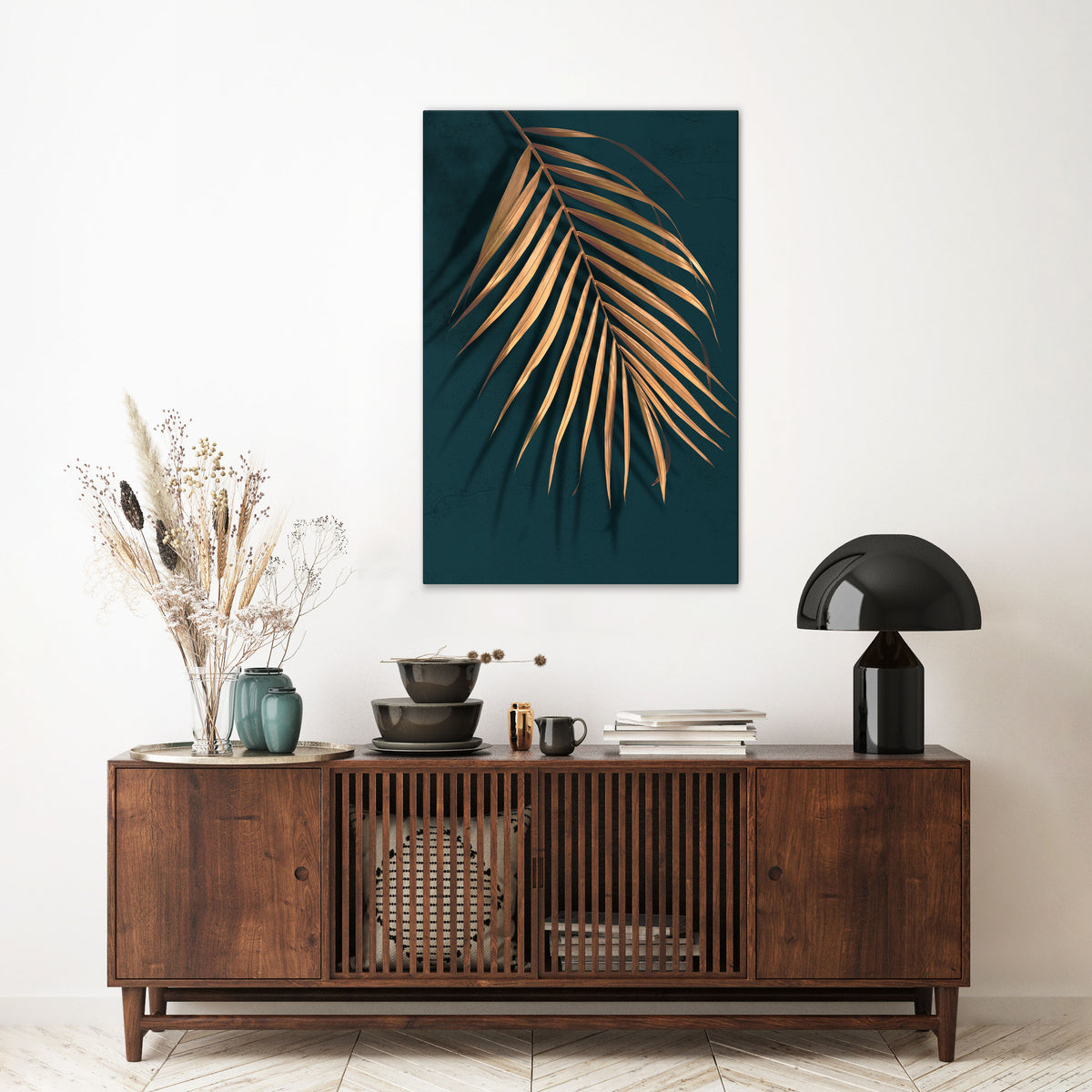 GOLDEN PALM WHISPERS Stampa su tela verticale