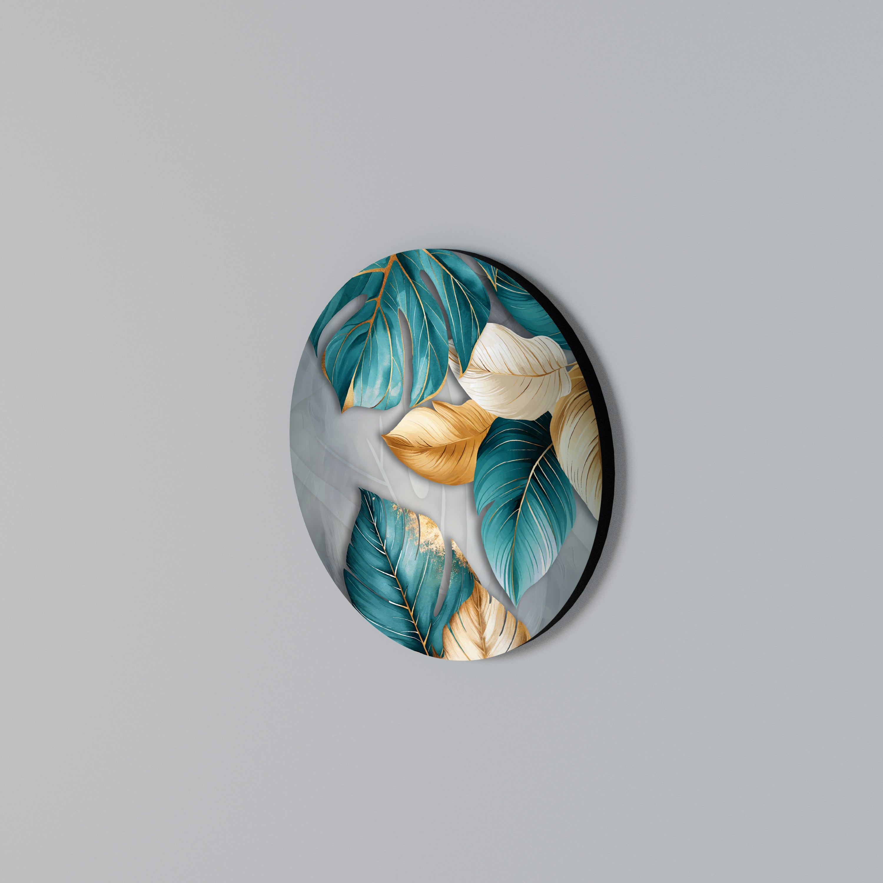 ELEGANCE IN LEAVES Round Wall Art