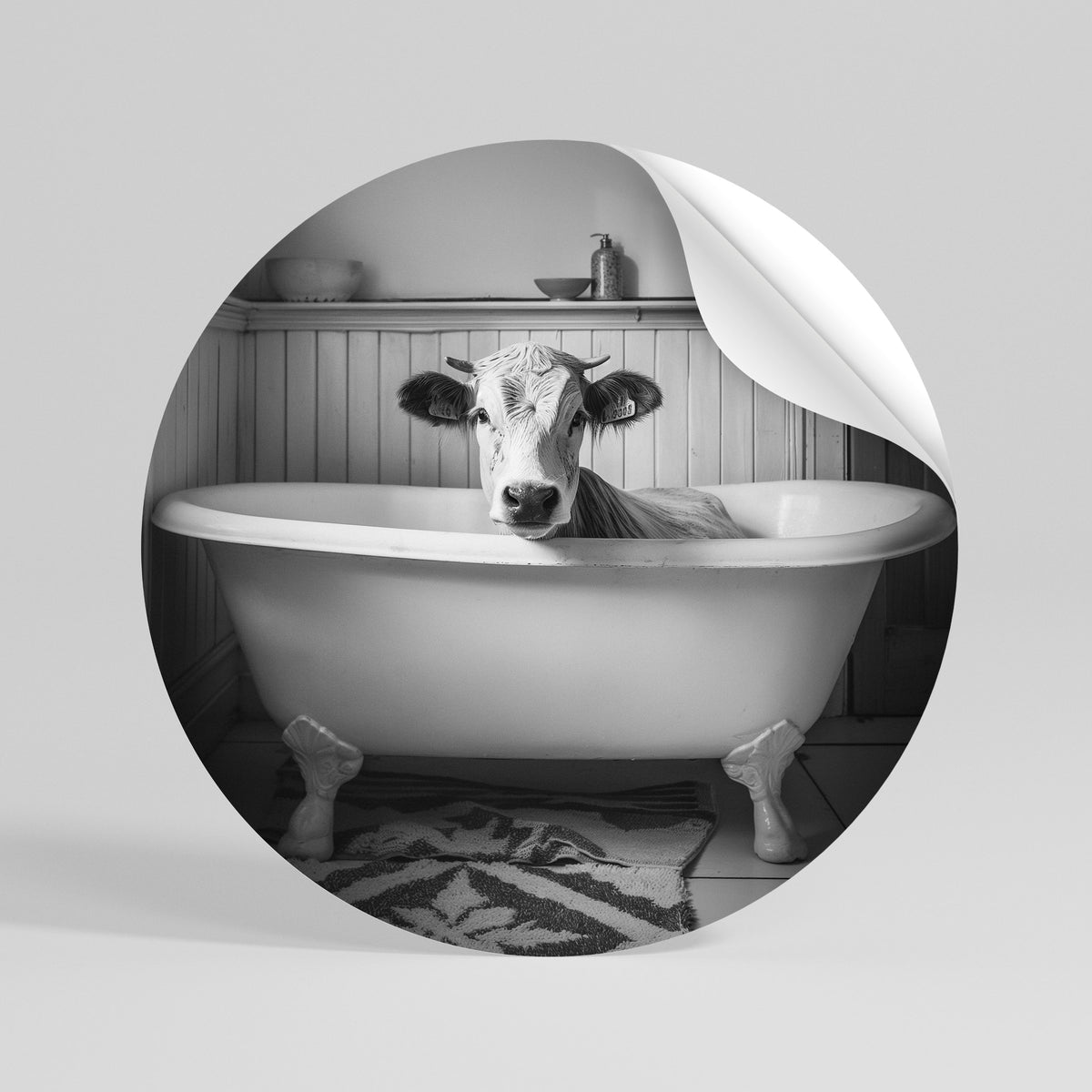 COW IN RELAXATION Adesivo rotondo riposizionabile