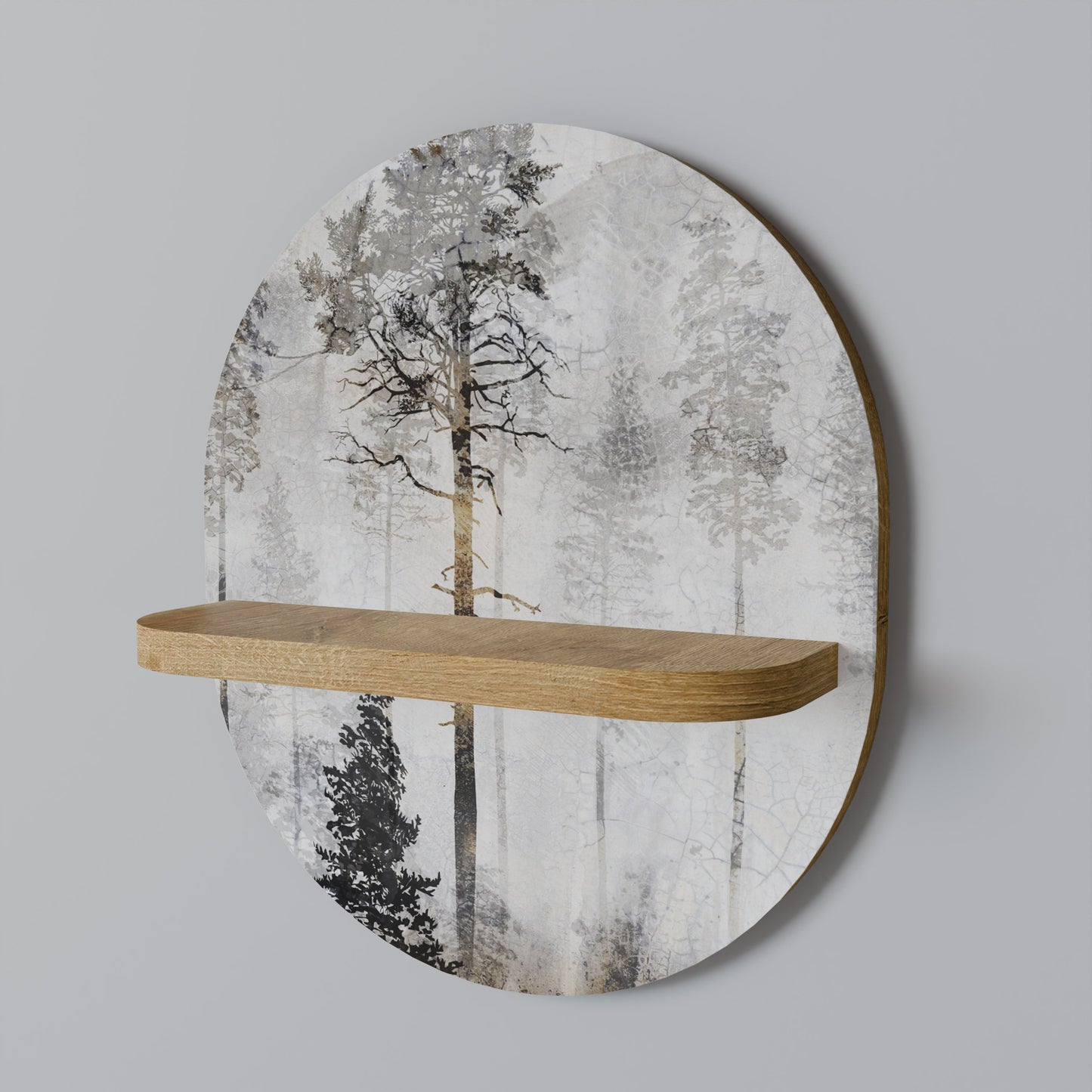 FADE IN THE TREES Oval Art Shelf In Oak Effect