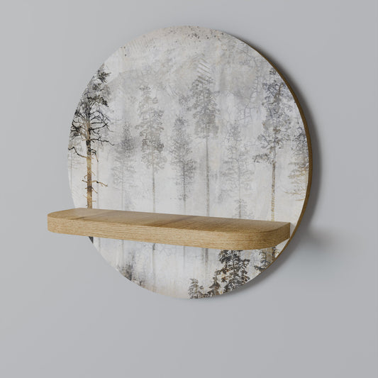 FADE IN THE TREES Round Art Shelf In Oak Effect