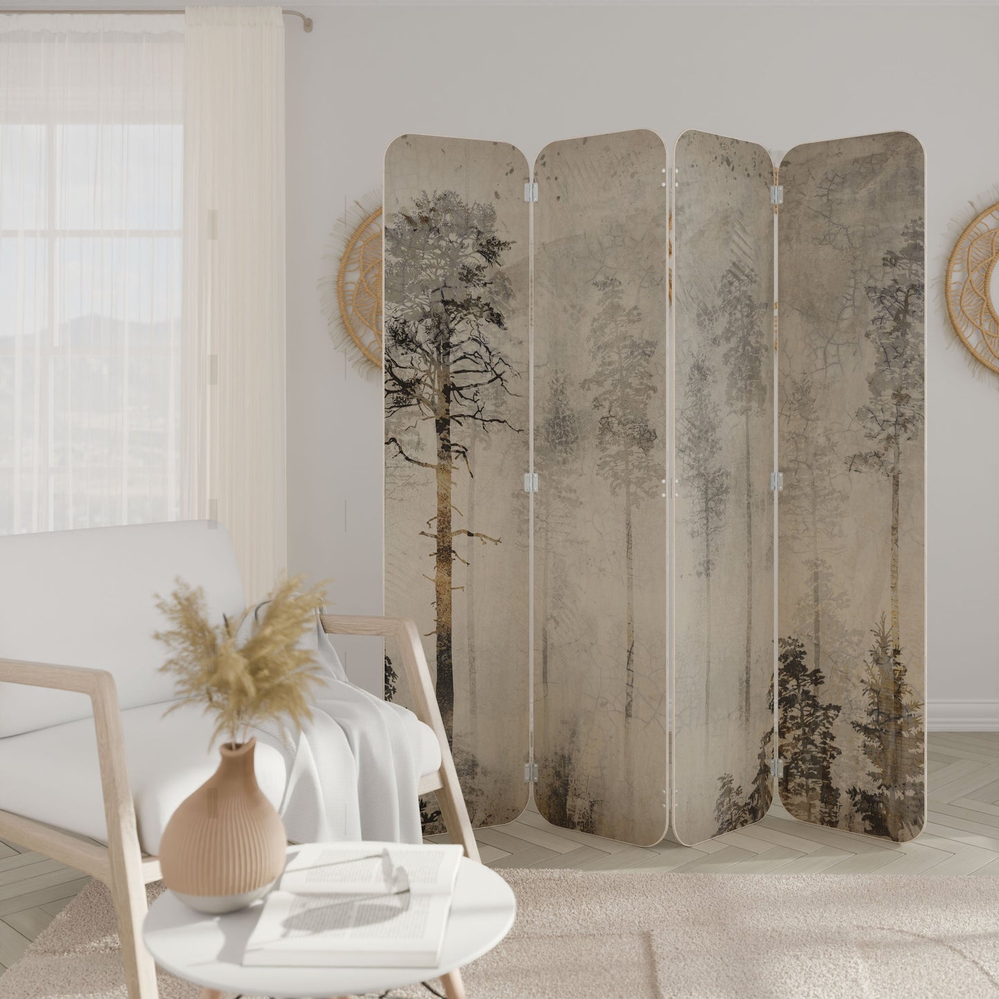 FADE IN THE TREES 4-Panel Plywood Room Divider