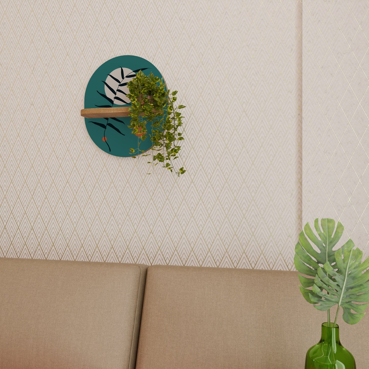 MYSTERIOUS LEAF Oval Art Shelf In Oak Effect