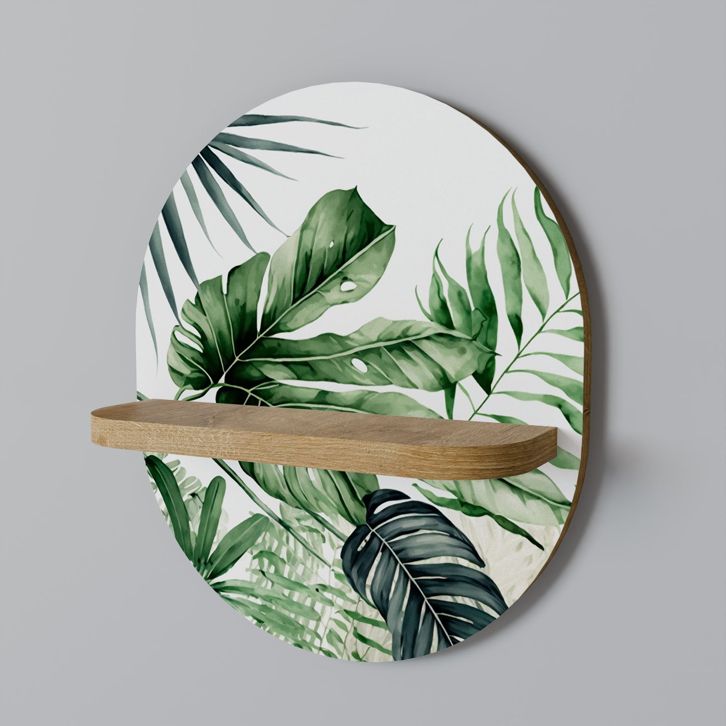 MONSTERA DREAM Oval Art Shelf In Oak Effect