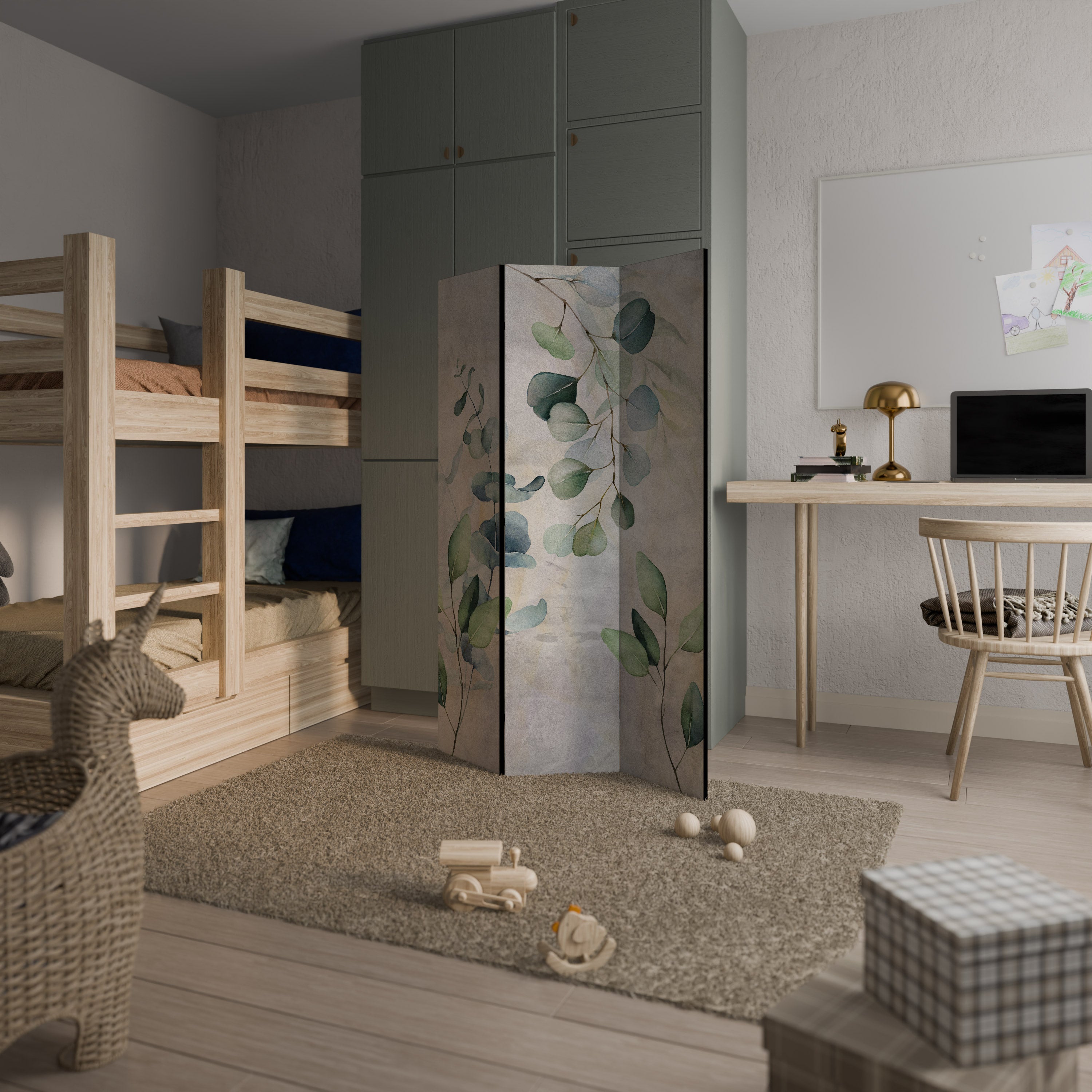 PEACEFUL SPRIGS Dekorativ rumsavdelare – 3 paneler