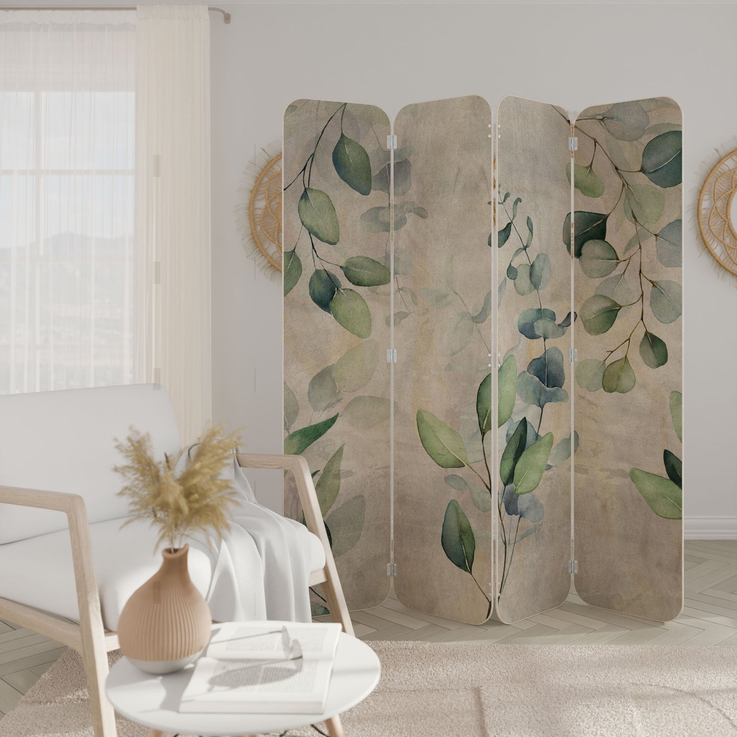 PEACEFUL SPRIGS 4-Panel Plywood Room Divider