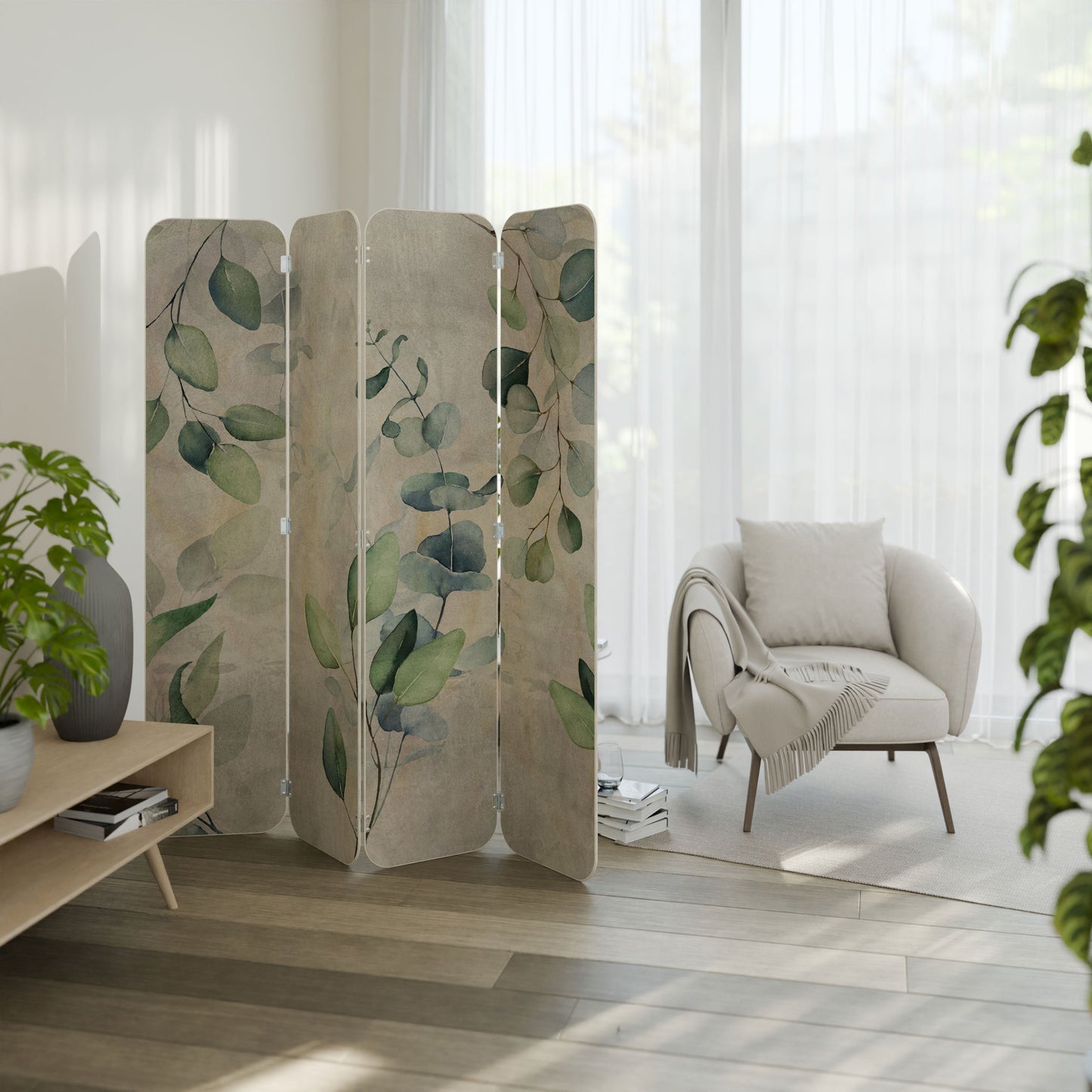 PEACEFUL SPRIGS 4-Panel Plywood Room Divider