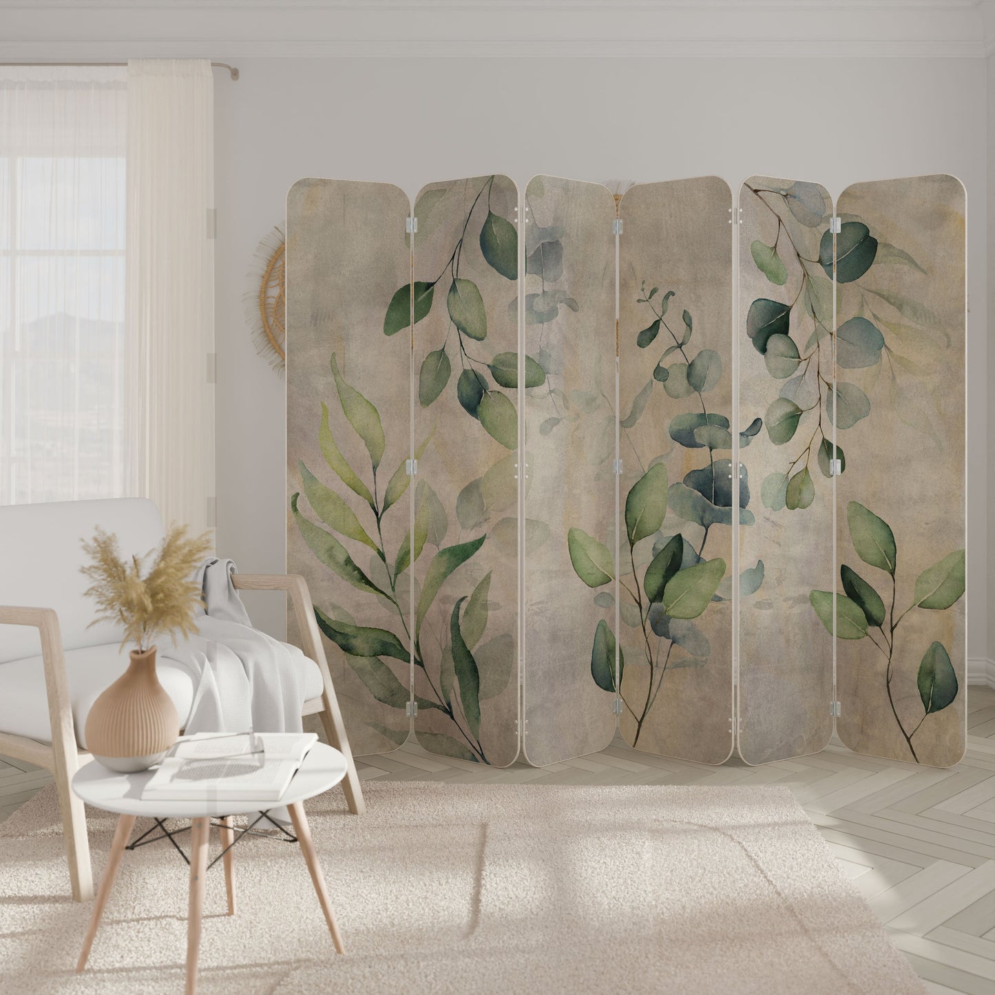 PEACEFUL SPRIGS 6-Panel Plywood Room Divider