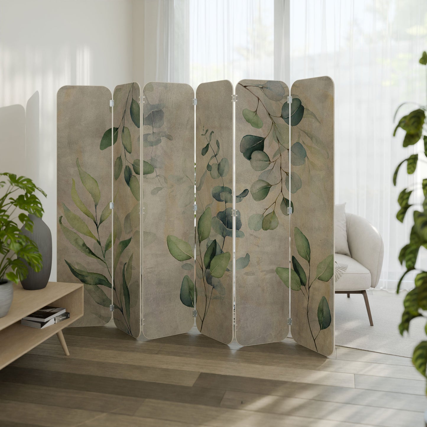 PEACEFUL SPRIGS 6-Panel Plywood Room Divider