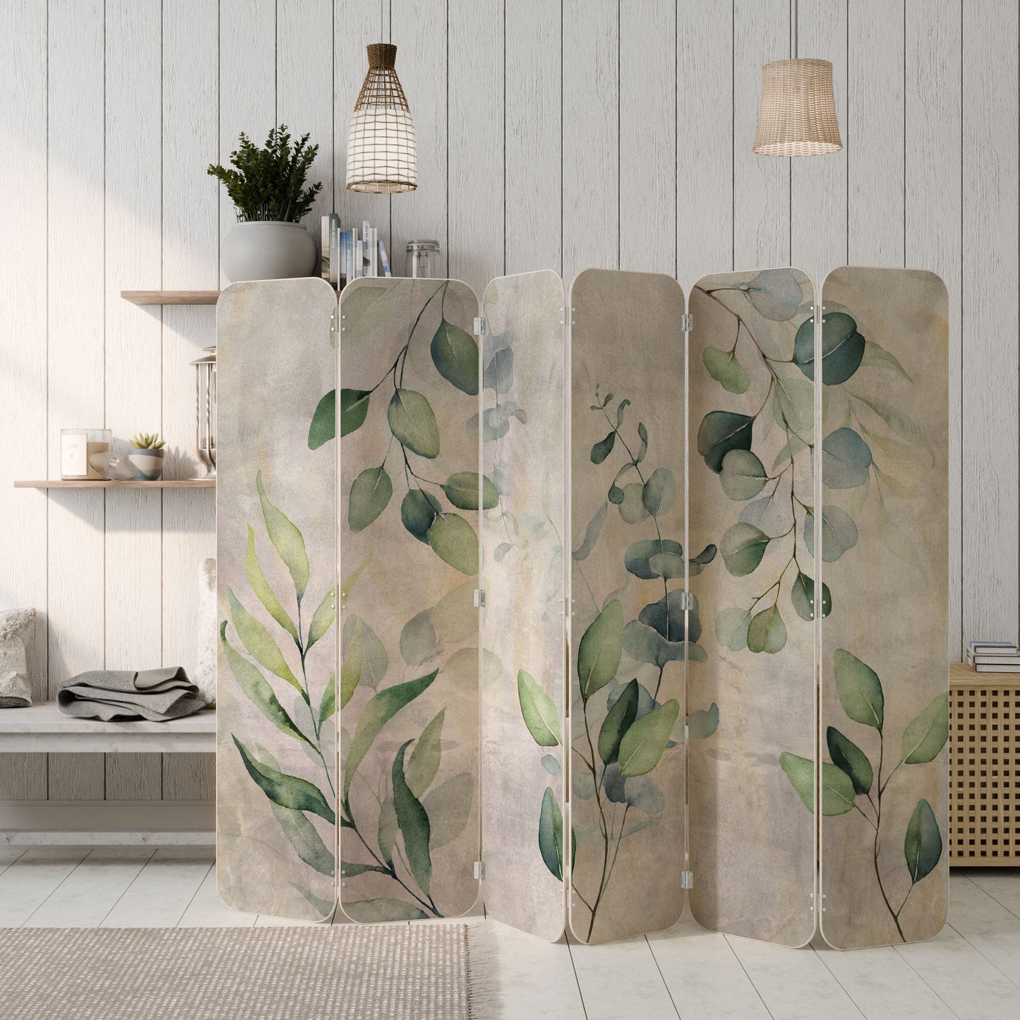 PEACEFUL SPRIGS 6-Panel Plywood Room Divider