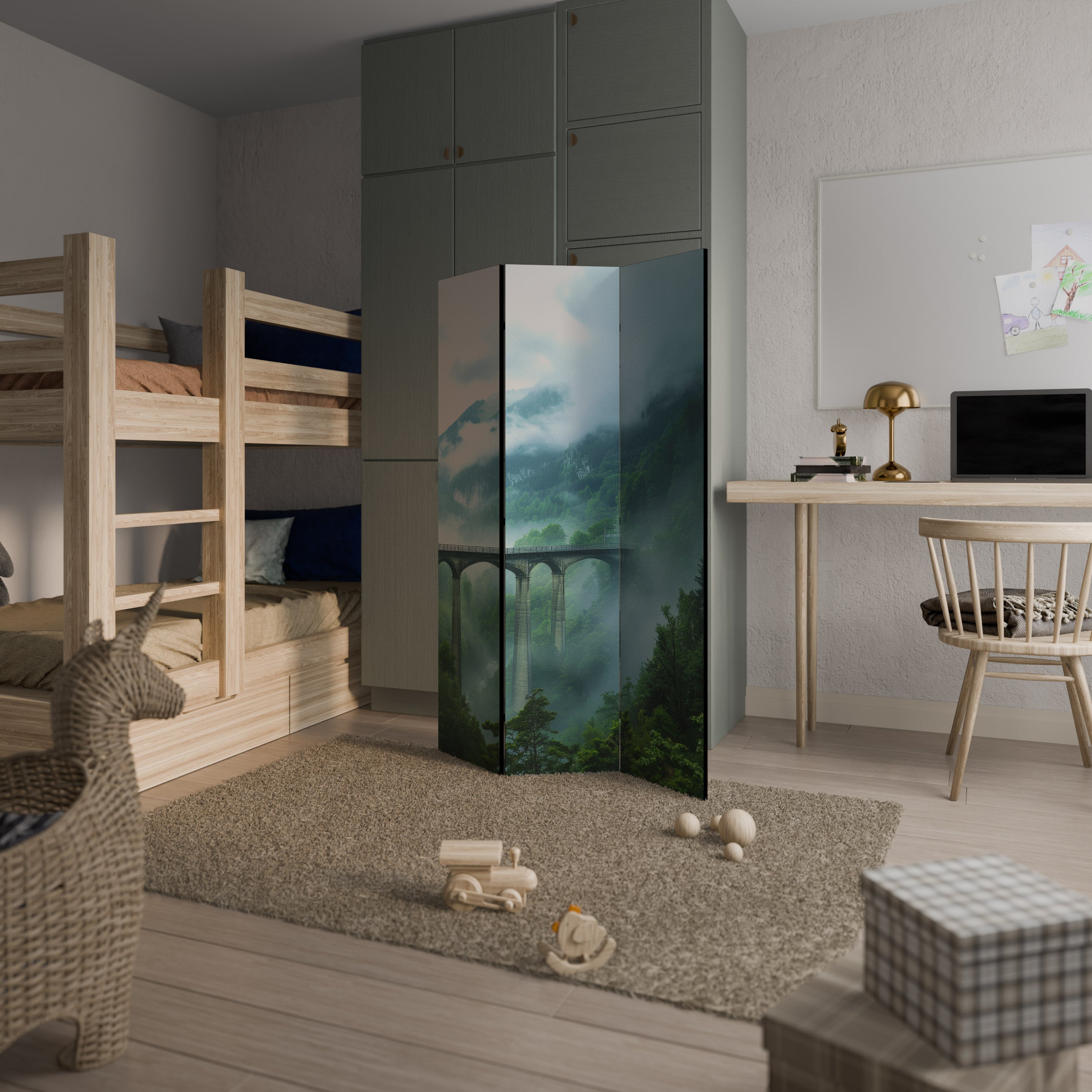 MISTY MOUNTAIN BRIDGES Dekorativ rumsavdelare – 3 paneler