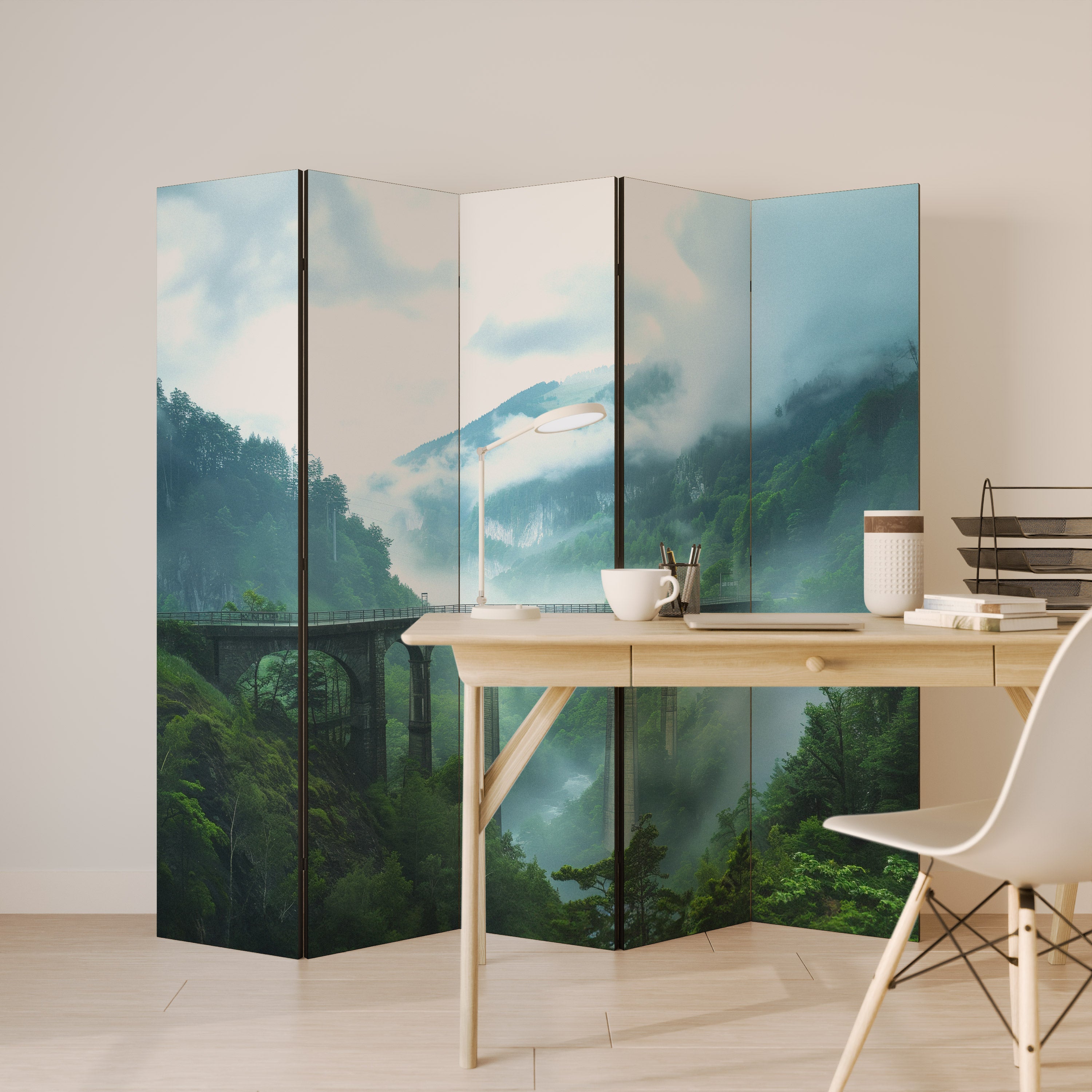 MISTY MOUNTAIN BRIDGES 5-Panel Room Divider