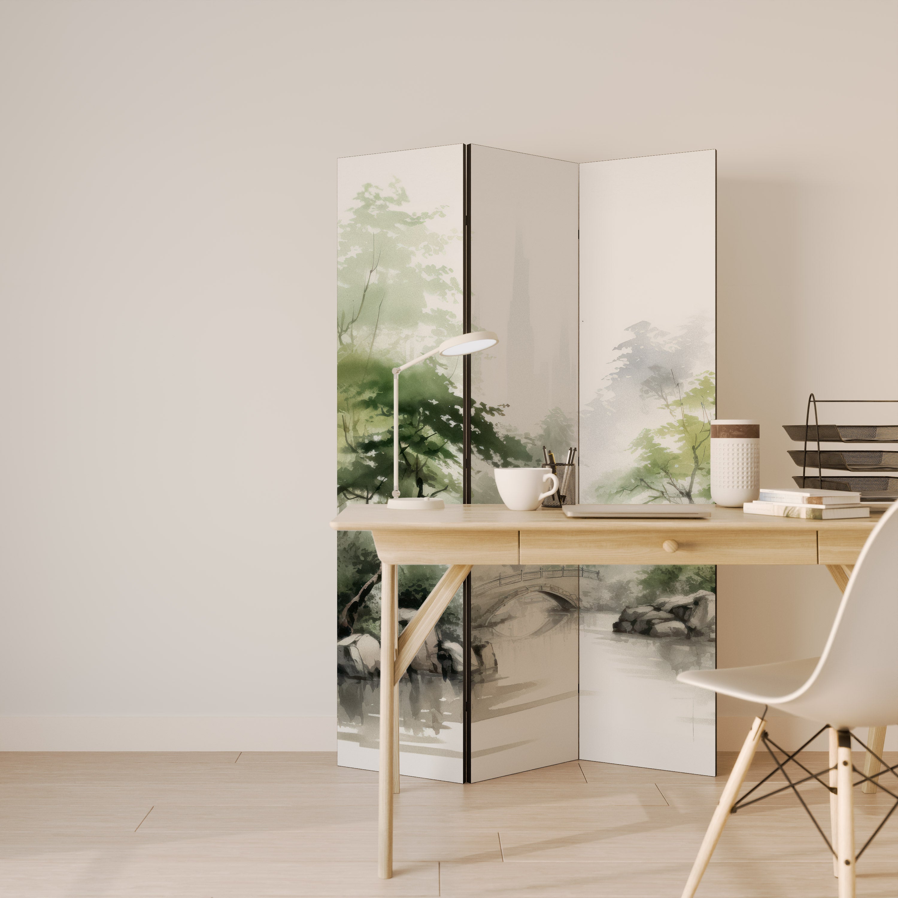 HARMONIOUS WATERSCAPE SCENE Dekorativ rumsavdelare – 3 paneler