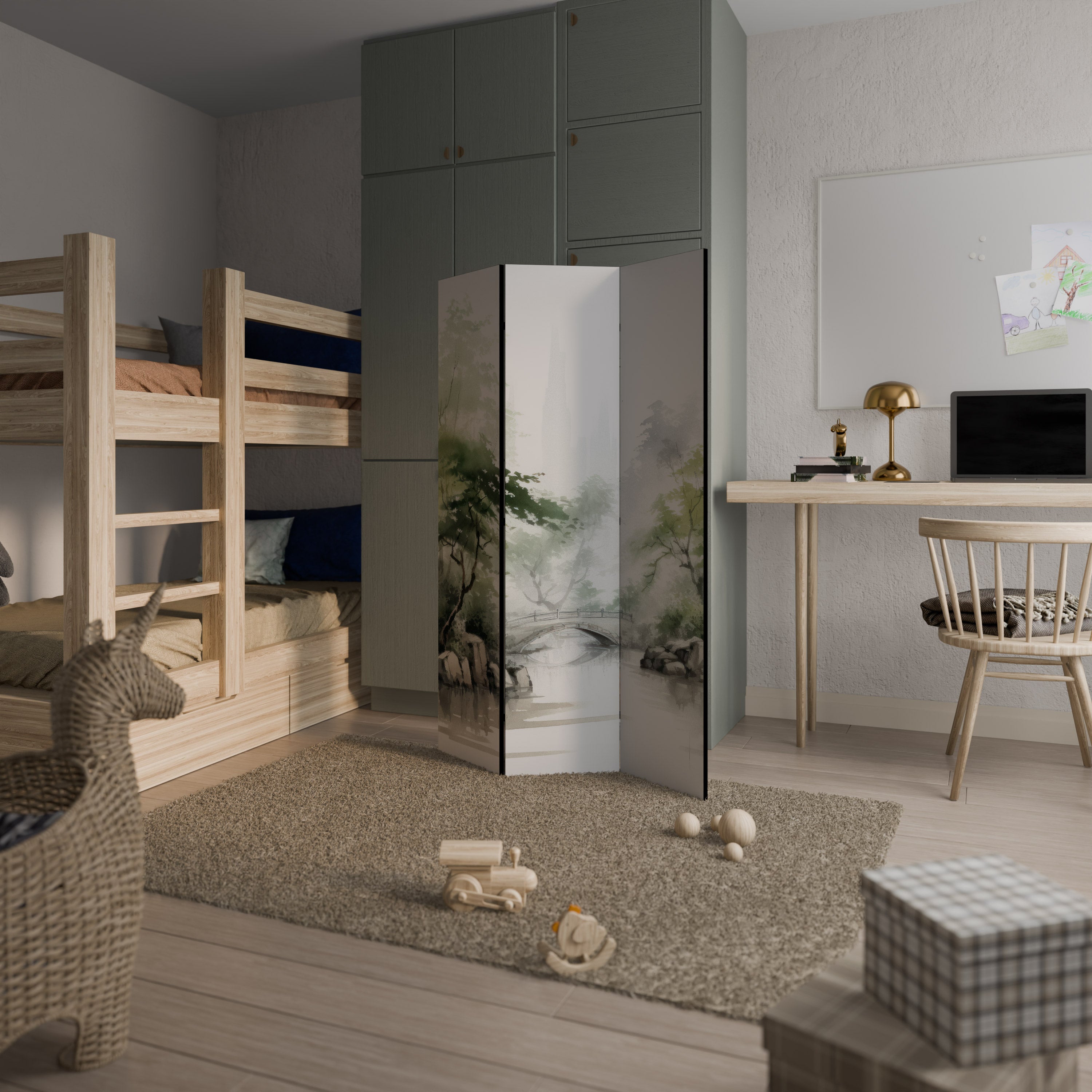 HARMONIOUS WATERSCAPE SCENE Dekorativ rumsavdelare – 3 paneler