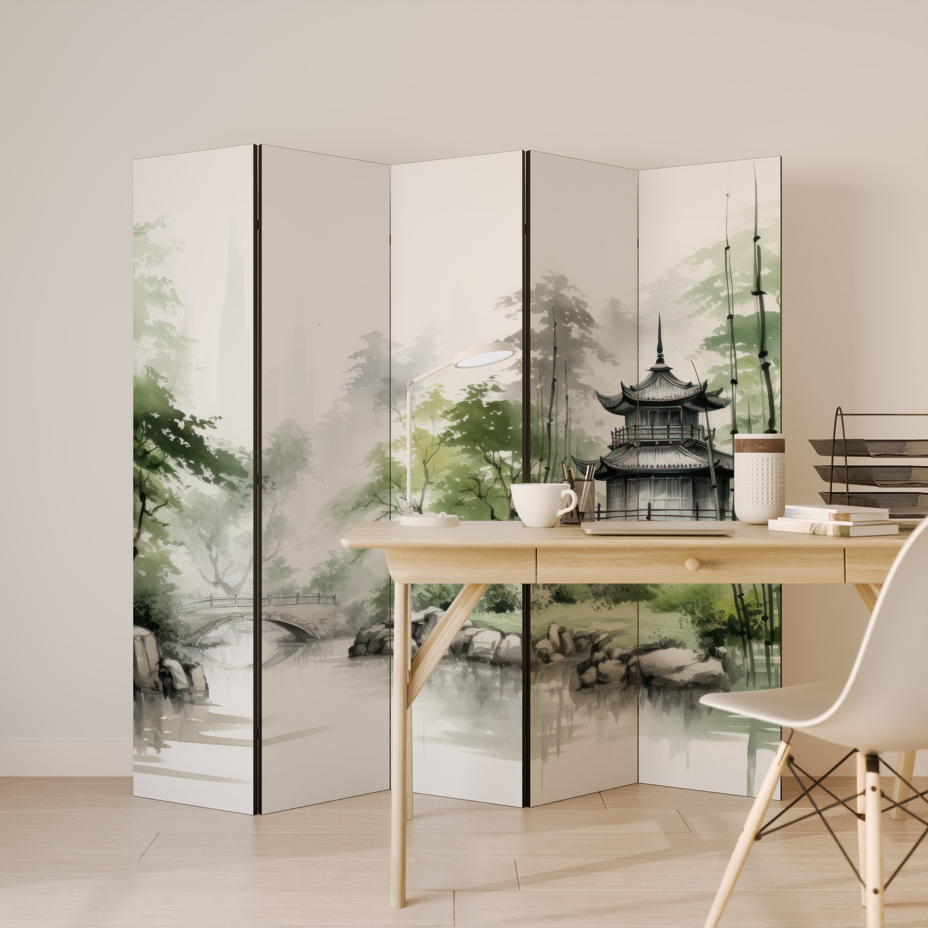 HARMONIOUS WATERSCAPE SCENE 5-Panel Room Divider