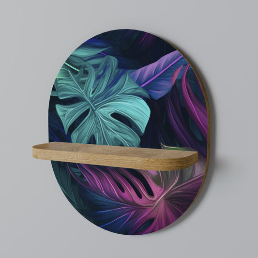 PSYCHODELIC MONSTERA Oval Art Shelf In Oak Effect