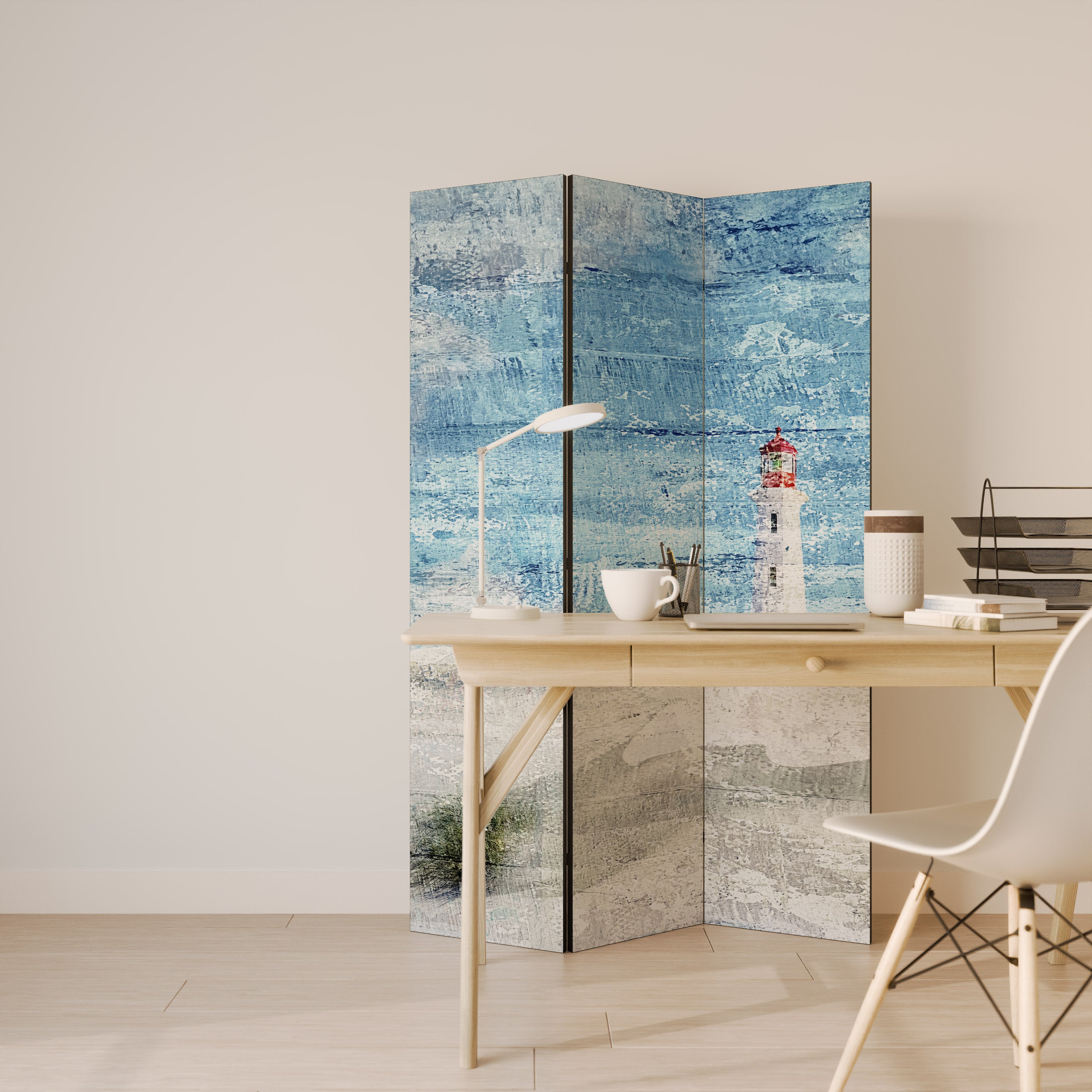 LIGHTHOUSE IN TRANQUILITY Dekorativ rumsavdelare – 3 paneler