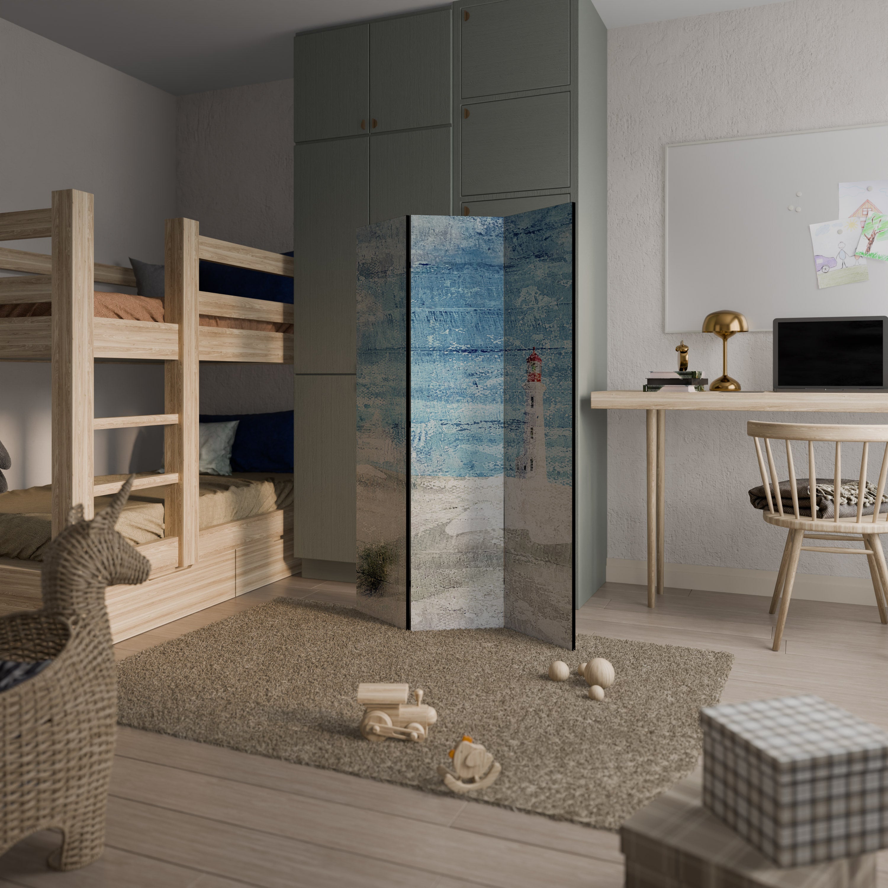 LIGHTHOUSE IN TRANQUILITY Dekorativ rumsavdelare – 3 paneler