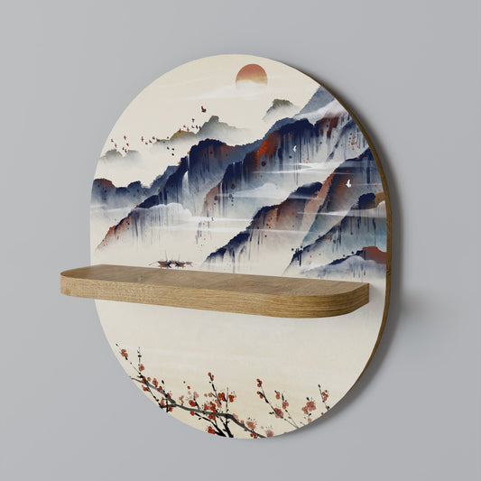 JAPANESE LANDSCAPE Oval Art Shelf In Oak Effect