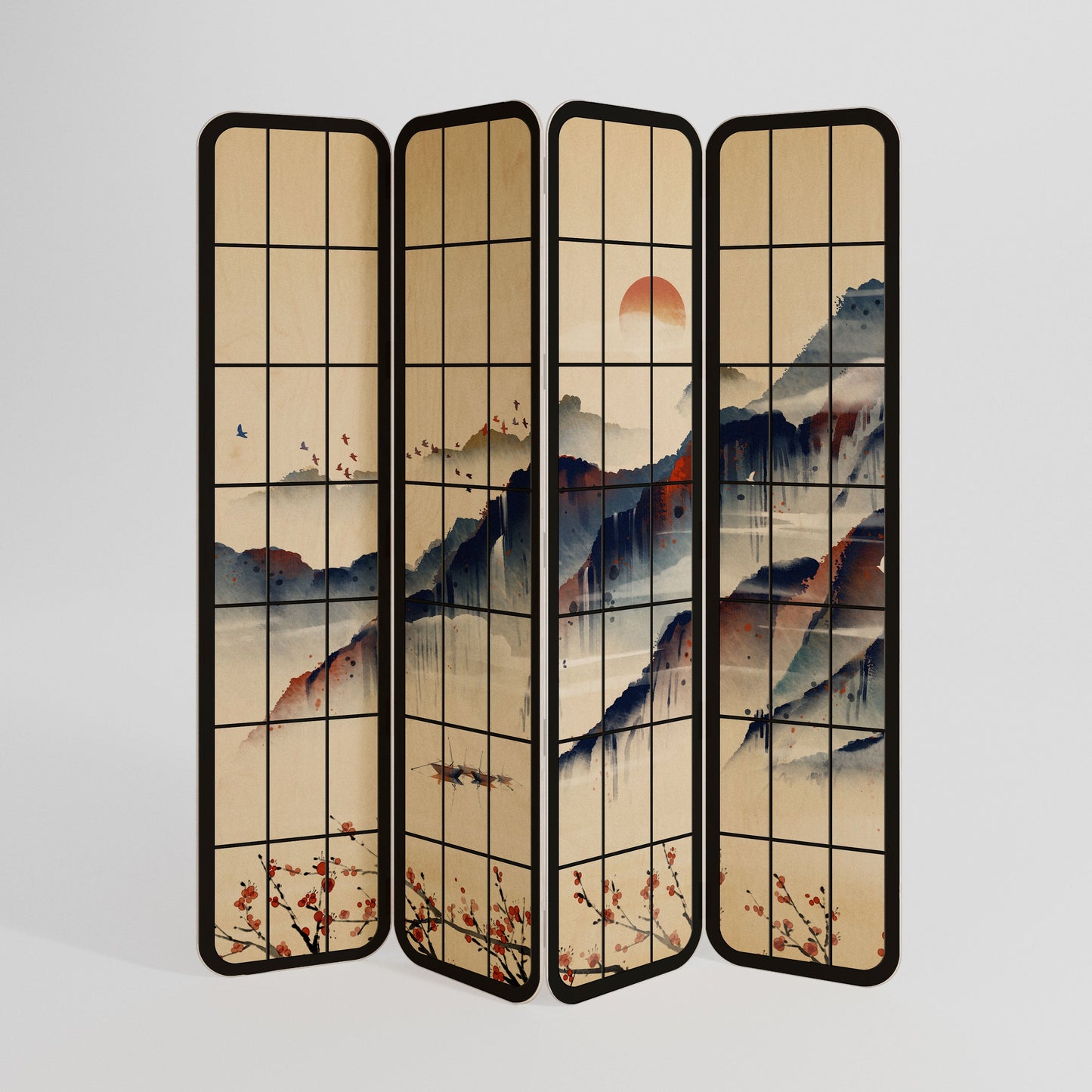 JAPANESE LANDSCAPE 4-Panel Plywood Room Divider