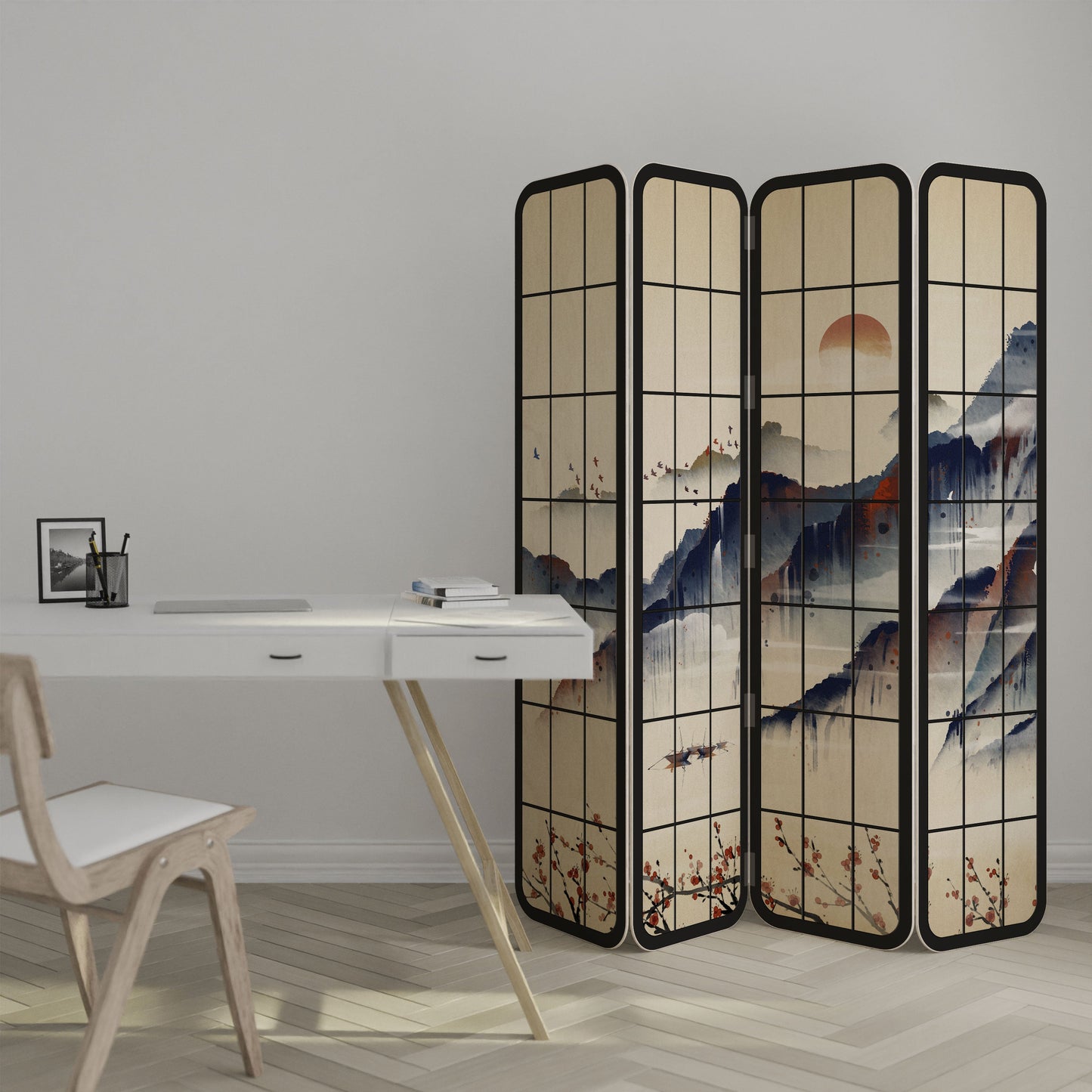 JAPANESE LANDSCAPE 4-Panel Plywood Room Divider