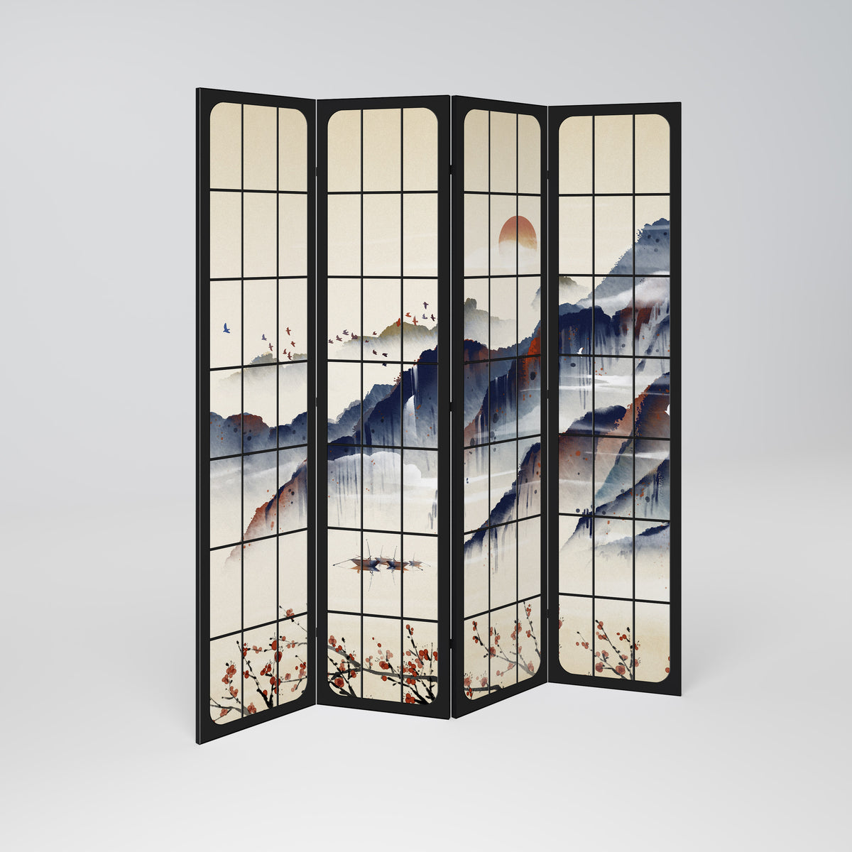 JAPANESE LANDSCAPE Biombo de 4 paneles