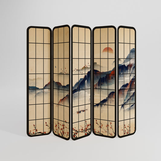 JAPANESE LANDSCAPE 5-Panel Plywood Room Divider