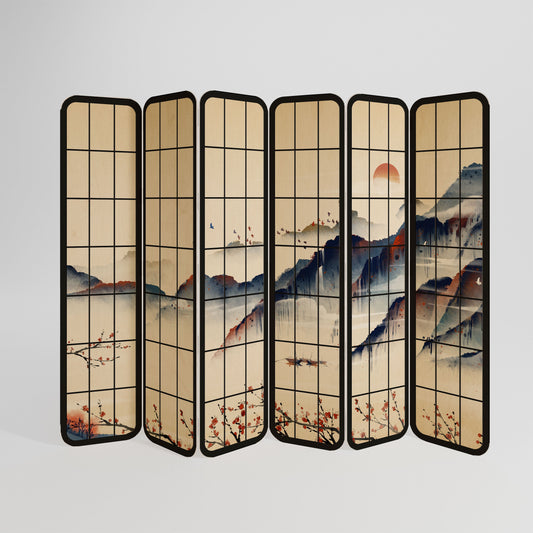 JAPANESE LANDSCAPE 6-Panel Plywood Room Divider