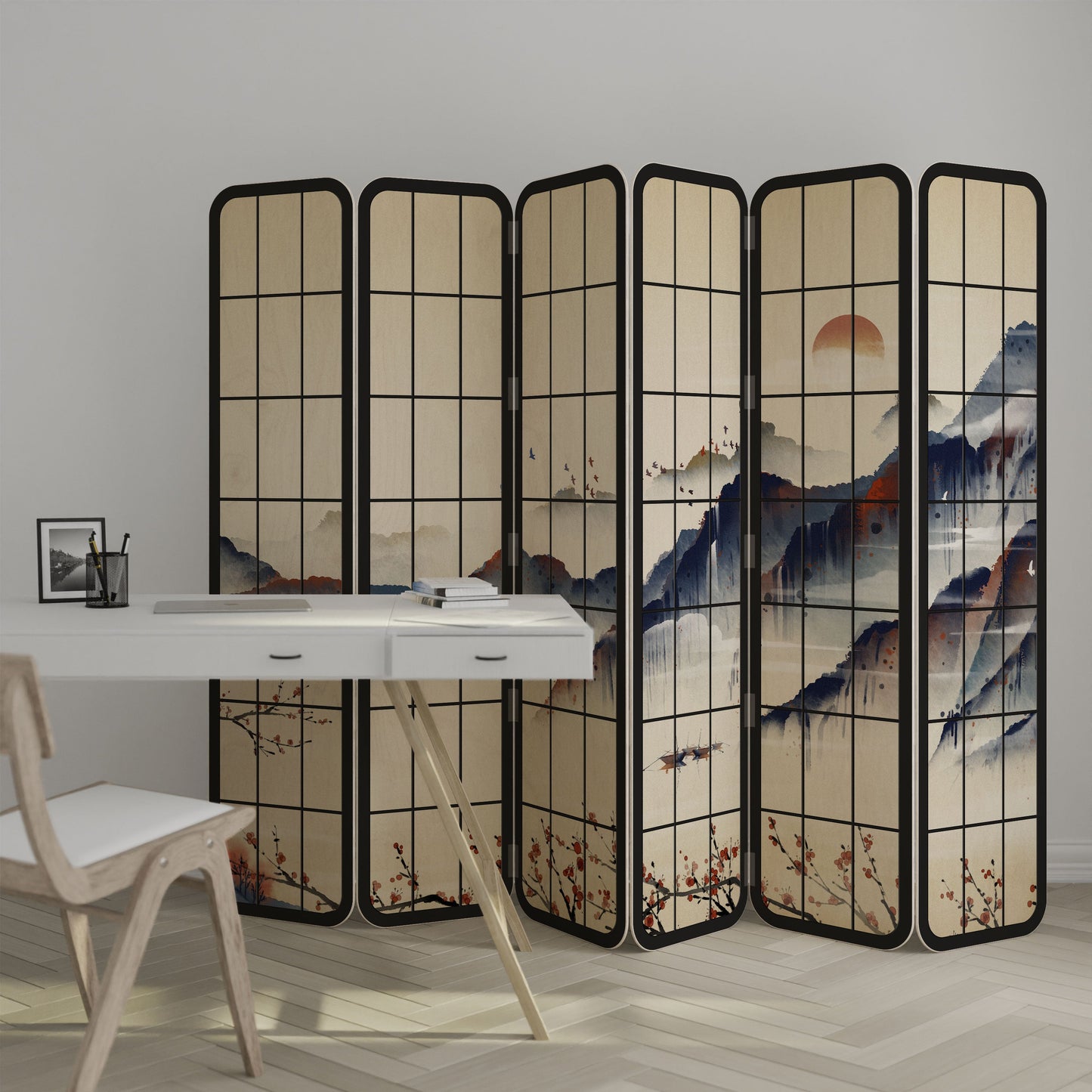 JAPANESE LANDSCAPE 6-Panel Plywood Room Divider