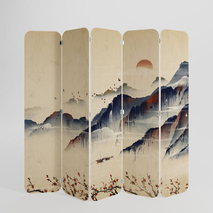 ORIENTAL LANDSCAPE 5-Panel Plywood Room Divider