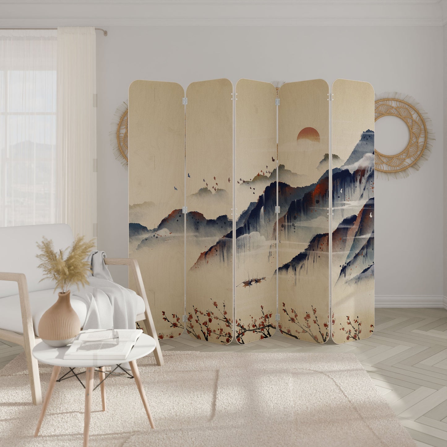 ORIENTAL LANDSCAPE 5-Panel Plywood Room Divider