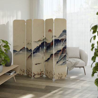 ORIENTAL LANDSCAPE 5-Panel Plywood Room Divider