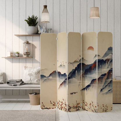 ORIENTAL LANDSCAPE 5-Panel Plywood Room Divider