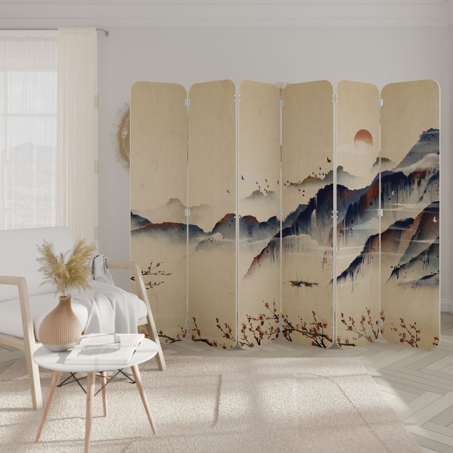 ORIENTAL LANDSCAPE 6-Panel Plywood Room Divider