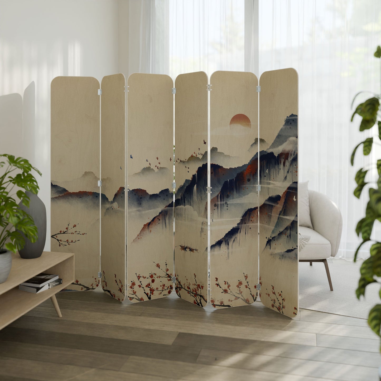 ORIENTAL LANDSCAPE 6-Panel Plywood Room Divider